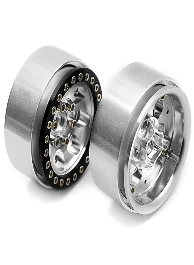 WEFEINO 1.9" Beadlock Wheels Rims for 1/10 Axial Wraith SCX10 CC01 F350 D90 90034 RC Crawler Car (Silver+Black) - Image 2